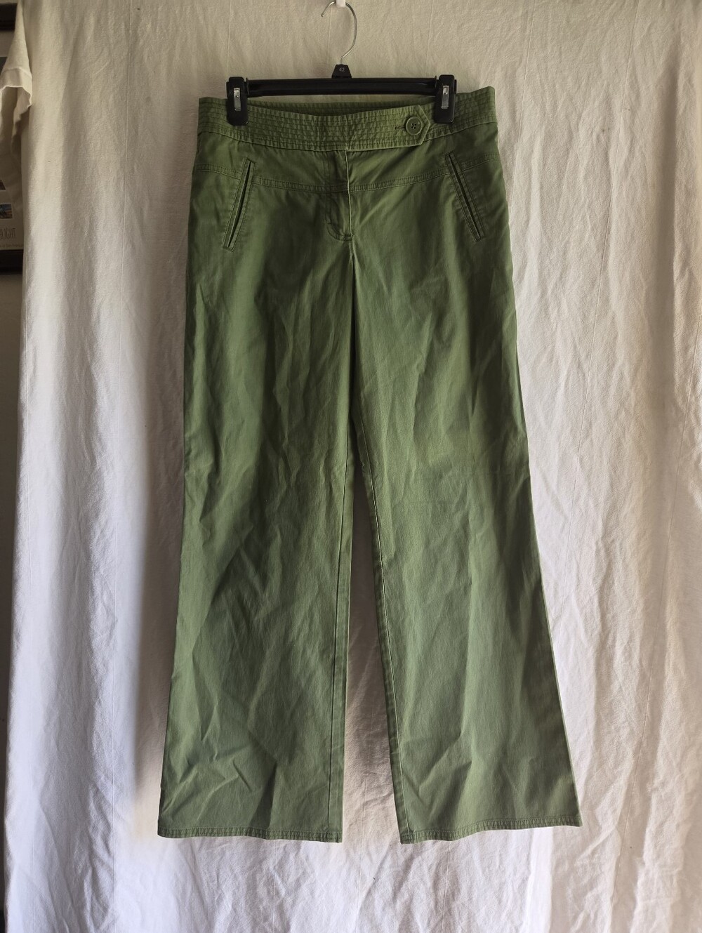 Loft Wideleg Pants Womens Size 6 Army Green Cotton Canvas Tailored Relexed